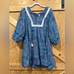 Anthropologie Blue Paisley Long Sleeve Dress